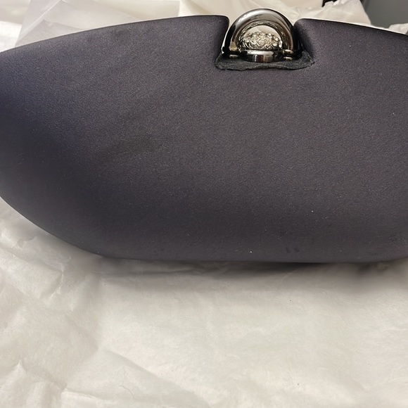 RODO satin Swarovski clutch shell evening bag / chain shoulder strap gunmetal - Picture 11 of 14